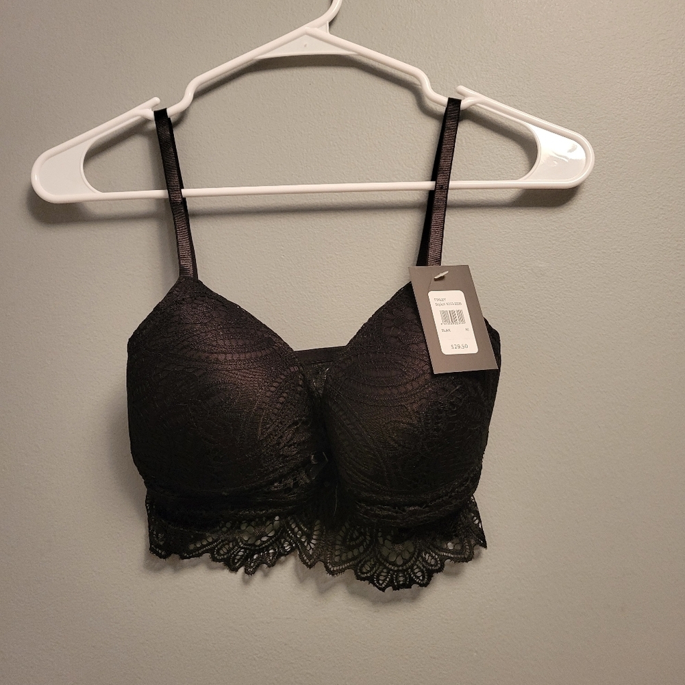 Fredericks of Hollywood Finley Padded Lace Bralette Black Large NWT